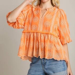 Chic Orange Embroidered Blouse